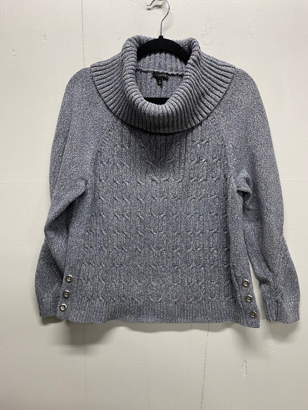 Talbots Women's Turtleneck Cable Knit Blue Sweater Size XL 100% Cotton Thick